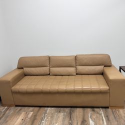 Camel Leather Sofa - Modern Office or Home Seating