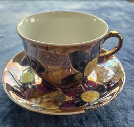 Iridescent Floral Lusterware Tea Cup and Saucer