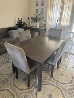 Dark Wood Dining Table with 4 Chairs & L Shaped sectional couch (set)