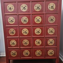Vintage Chinese Wooden Medicine Chest Of 20 Drawers Apothecary Cabinet 39.5" L