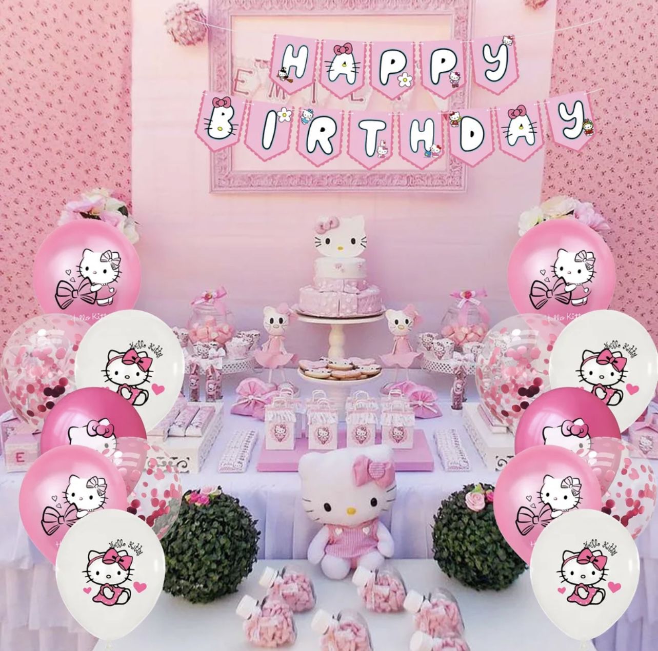 Hello Kitty Theme Birthday Party Decoration Supplies Kawaii KT Cat Latex Balloons Animal Balloon Baby Shower Kids Toys Gifts