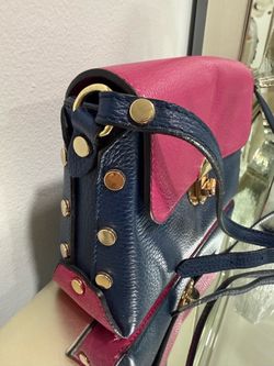 Navy and Pink Leather Studded Crossbody Bag