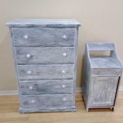 Solid Wood Shabby Chic Dresser And End Table