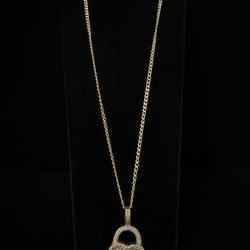 10k 17 Inch Chain With Heart Lock CZ Pendant  8.4 Grams