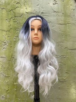 Wavy Fluffy Grey White Wig Long Curly length For Women Wigs