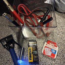 Car Emergency Kit Bundle – Jumper Cables, Ice Scraper, Anti-Fog, Flashlight, First Aid