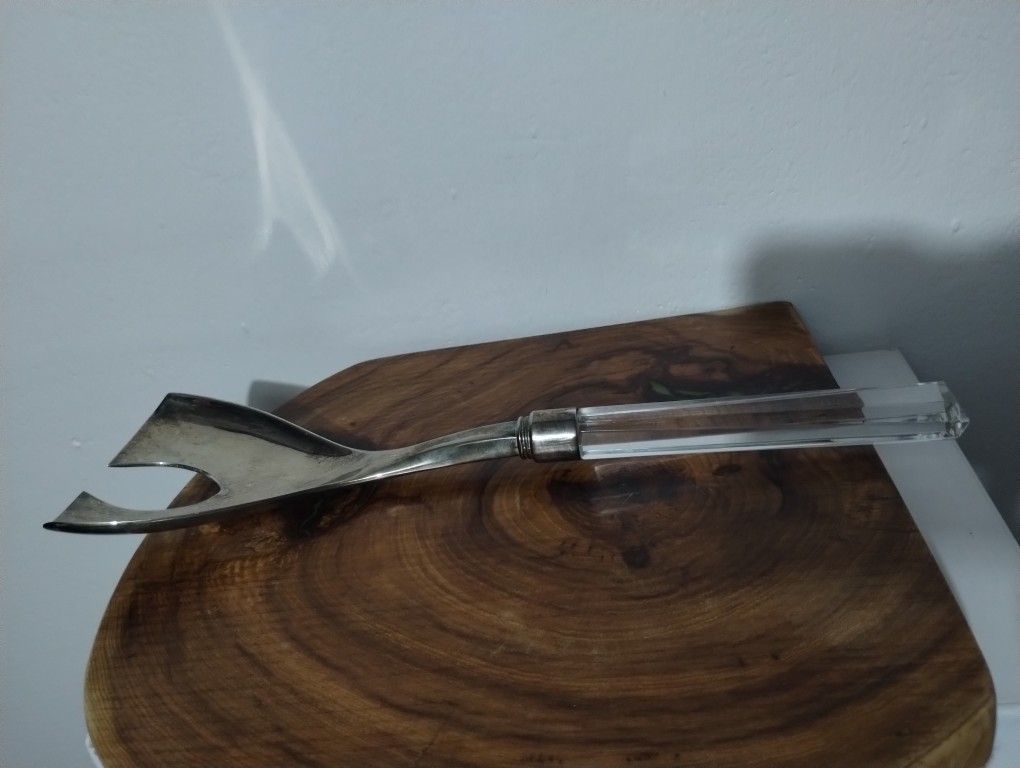 LENOX OVATIONS SILVER PLATE - CRYSTAL SERVING FORK