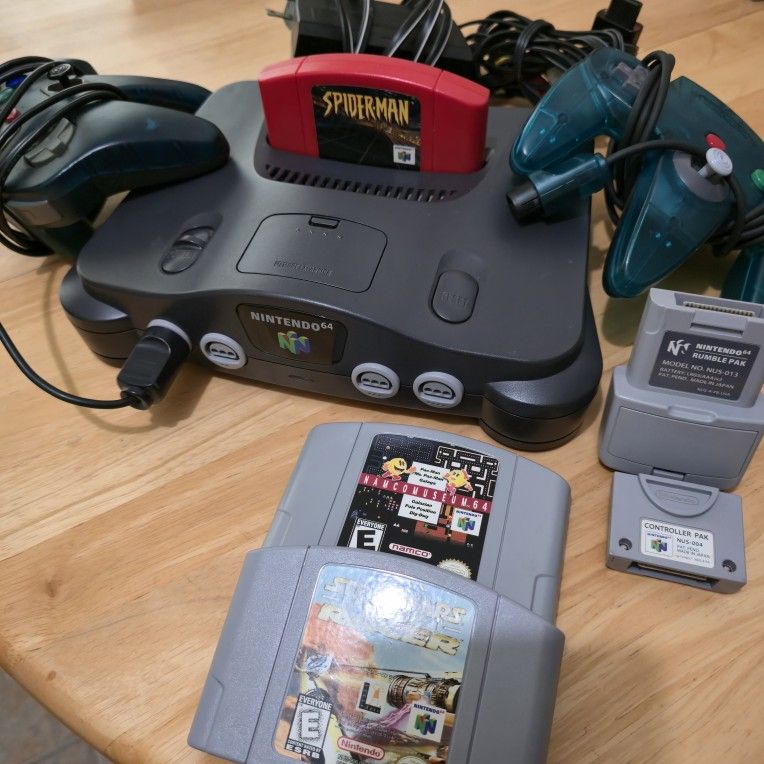 Nintendo 64 Power Cords 2 Controller 3 Games Rumble Pak & Controller Pak