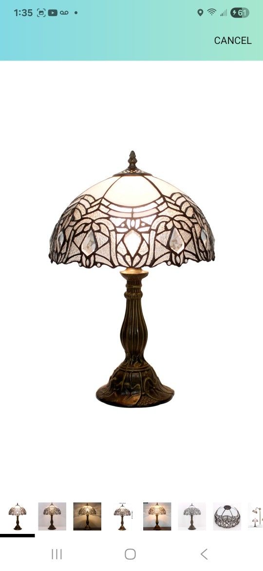 WERFACTORY Tiffany Lamp White Bent Stained Glass Bedside Table Lamp Desk Reading Light 12X12X18 Inches Decor Bedroom Living Room Home Office S508W Ser