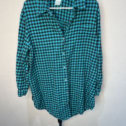 Blair XL green and black plaid collar button up long sleeve shirt