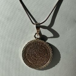 Vintage Mexican 925 Sterling 14.2 g Aztec Pendant Necklace w/18 in Chain MCM Era