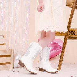 Sparkly Rhinestone Cowgirl Boots Toddler to Big Kids Mid Calf Zipper Low Heel Pointed Toes