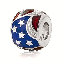 Charm For Pandora 925 Sterling Silver USA flag With Enamel  