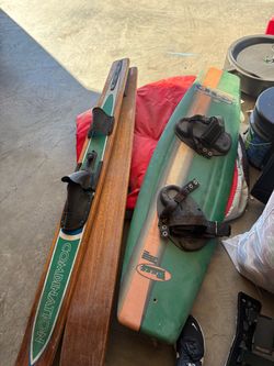 Water skis and tow behind boat float