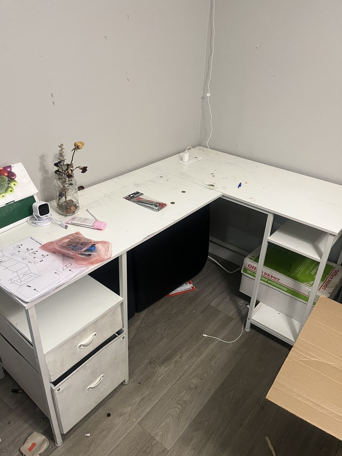 L Shape White Desk
