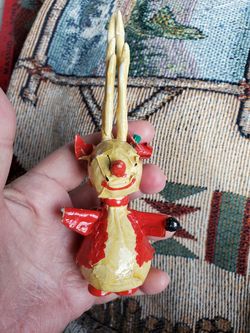 Vintage Paper Mache Reindeer Ornament