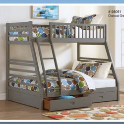 Twin/fulk Grey Bunk Bed With Mattress Included 