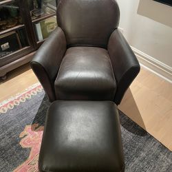 Italian leather Chair And Ottoman