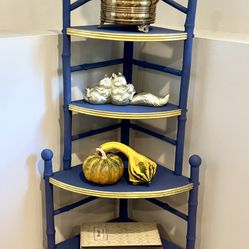 Navy Blue & Gold Corner Shelf – Hand-Painted Accent Rack
