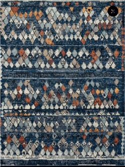 blue geometric moroccan rug 9×12 ft with ½ in rug pad