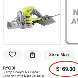 Ryobi 6 amp ac biscuit joiner kit with dust collector and bag deals