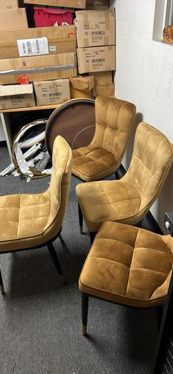 Set 4 Velvet Gold Yellow Dining Chairs