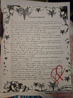 Autographed by ronnie Radke. Popular monster lyric sheet
