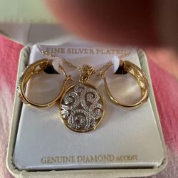 Silver Plated Diamond Accent Necklace with Matching Earrings 