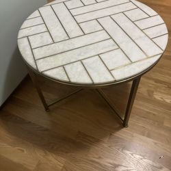 2 Solid Marble & Brass Accent Tables – Designer Pair