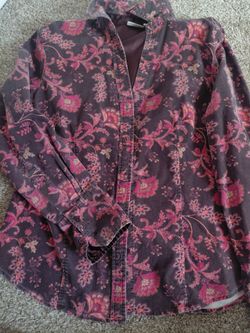 St. John's Bay Knox Rose burgundy corduroy blouse Vintage