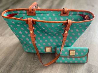 Dooney & Bourke Gretta Leisure Tote in Turquoise and Pink with Matching Wallet
