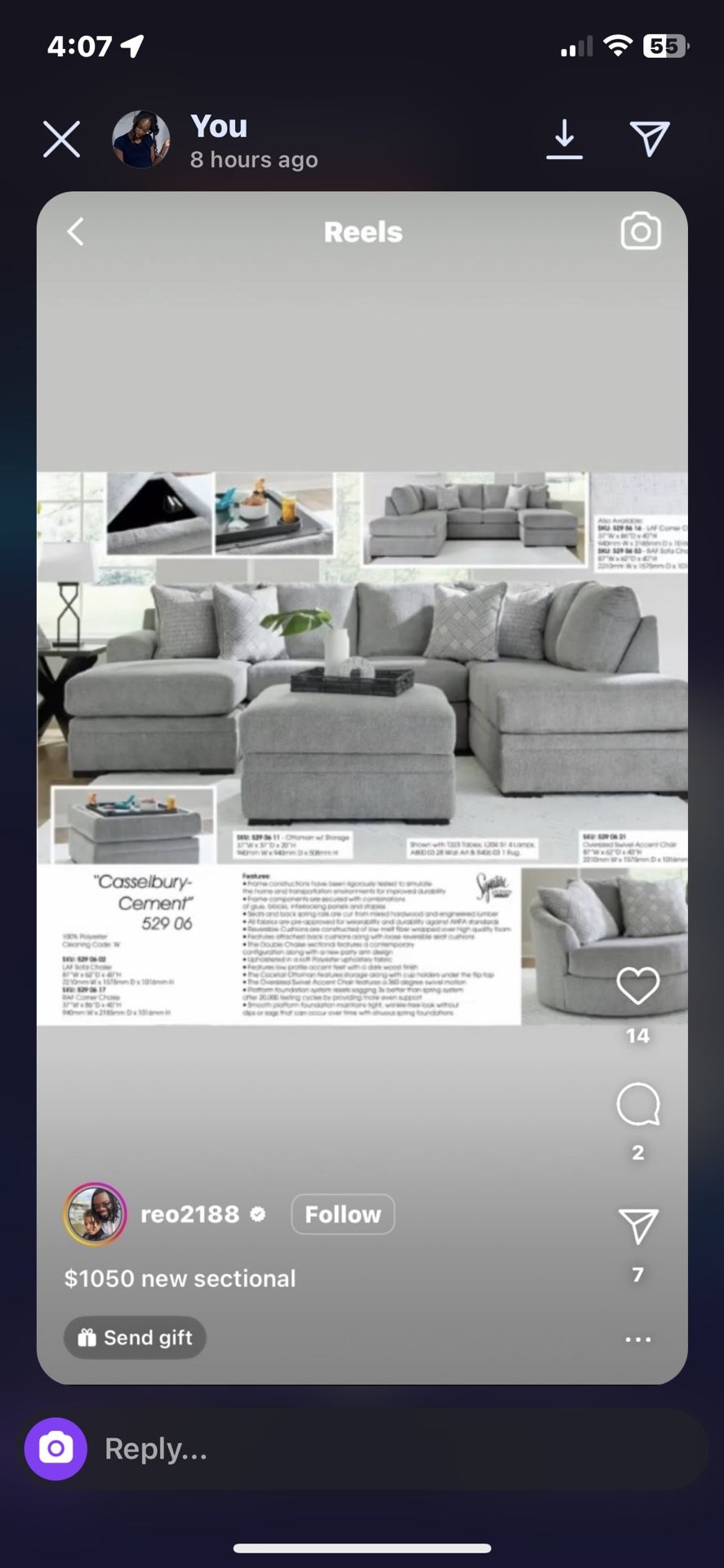 2 Piece Sectional Light Grey