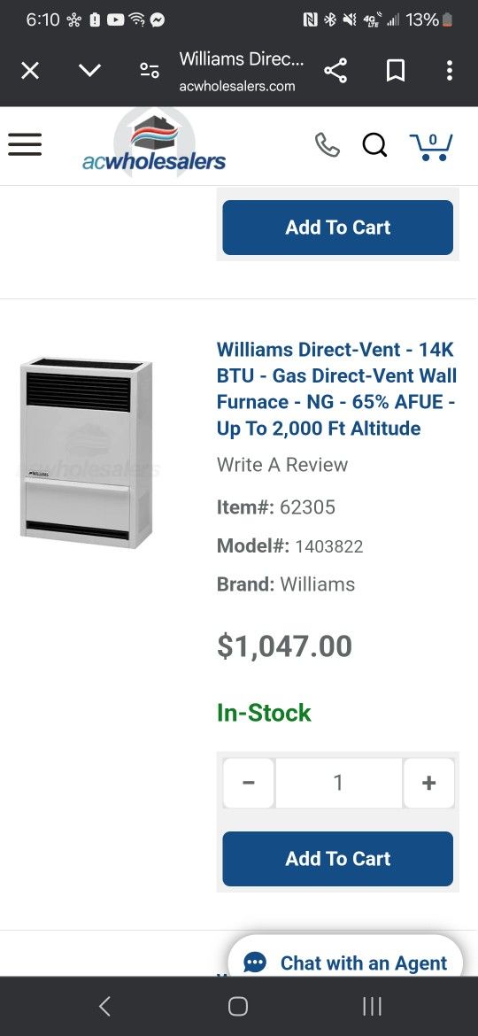 Williams Direct Vent Furnace