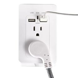 onn. White Wall Mount Power Adapter with 2 Outlets and 2 USB Ports