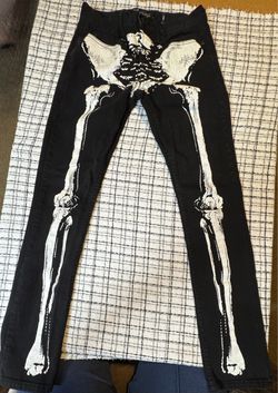 Black Skeleton Print Skinny Jeans