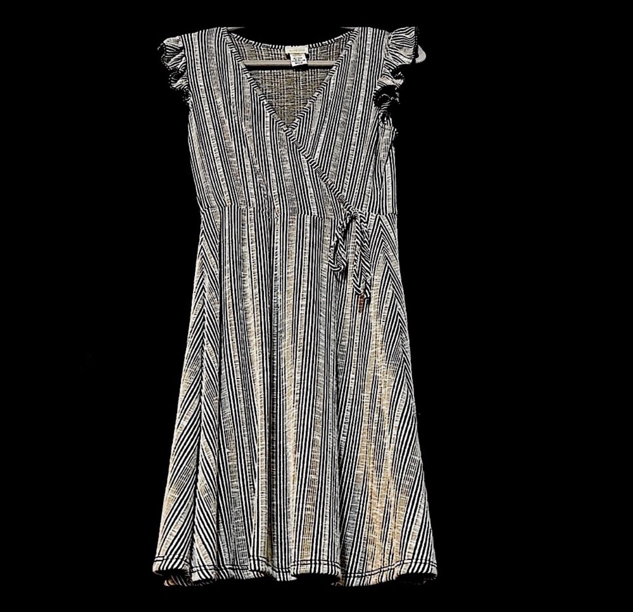 Black and Grey Striped V-Neck Dress