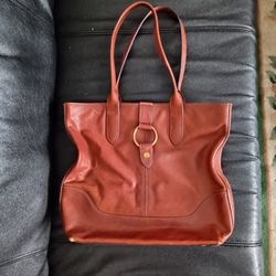 EUC Elegant Rich Cognac Brown Frye Leather Ring Tote Bag