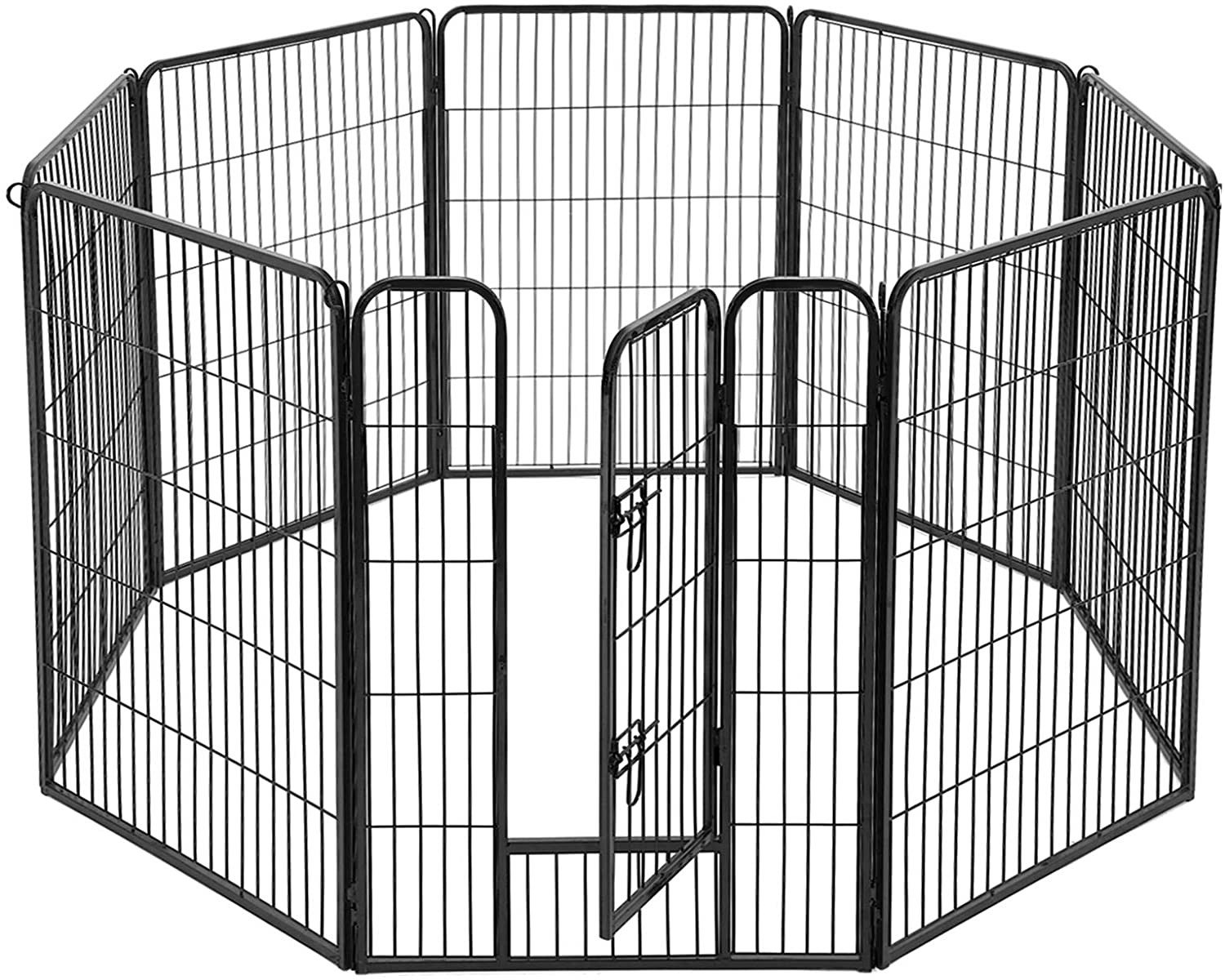 Indoor Outdoor 8 Panels Metal Pet Playpen, Puppy, Small Pet Activity Area Dog Fence in Black