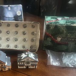 Hawthorne Norman Rockwell Christmas Lighted Ornament Set PLUS 20ct. Clear Mini Edison String Lights
