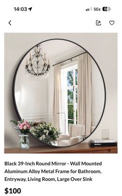 Black 39-Inch Round Mirror - Wall Mounted Aluminum Alloy Metal Frame for Bathroom, Entryway, Living Room, Large Over Sink