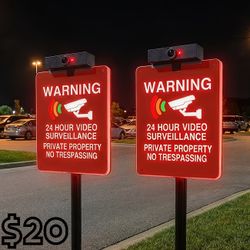 [NEW] 2-Pack Solar LED Security Warning Sign with Dummy Camera