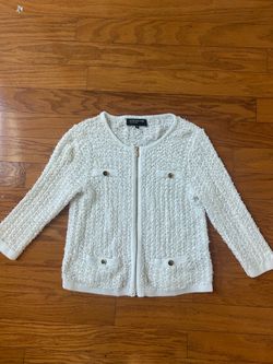 Jones New York women Cream Textured Zip-Front Cardigan size M