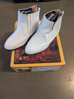 Botines Alamos Toddler White Leather Cowboy Charro Boots - Size US 5 / MEX 12
