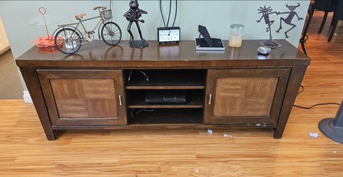 Dark Wood TV Stand with Cabinet Doors