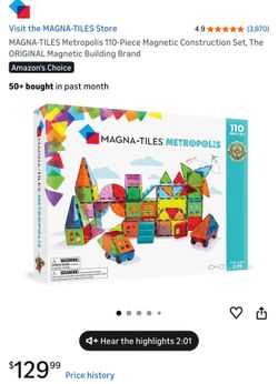 Original MAGNA-TILES Metropolis 110-Piece + 2 Cars Magnetic Building Set