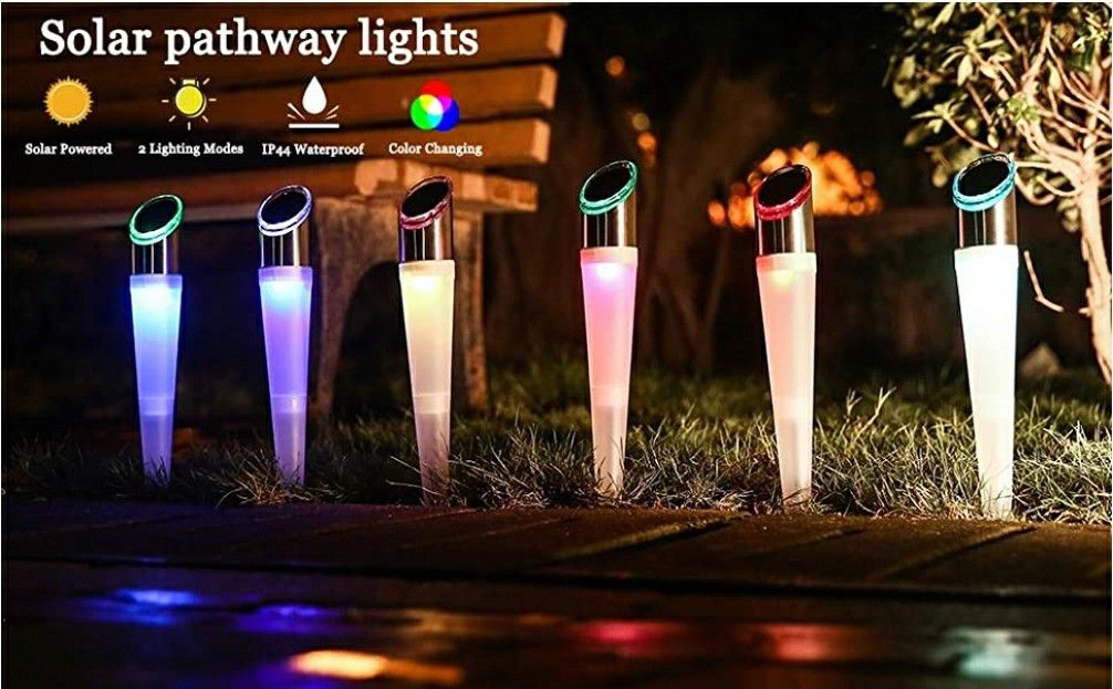 Outdoor Lights Solar Powered Landscape Lighting Waterproof Solar Garden Lights for Yard Patio Walkway Color Changing, 2 Modes 4 LEDs (6 Pack)

