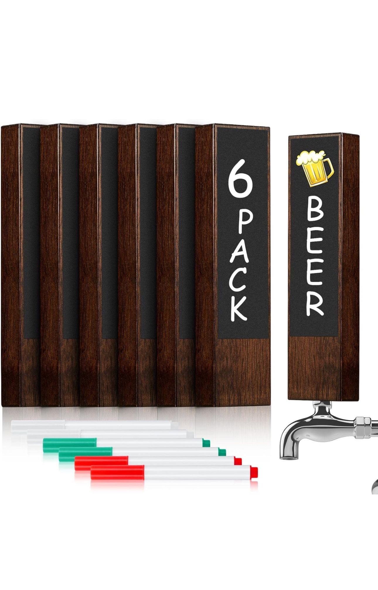 6 Pack Wooden Beer Tap Handle Chalkboard Keg Tap Handles Beer Tap Handles Bar Drink Accessories Gift for Beer Lovers Bars Restaurant Wedding with 