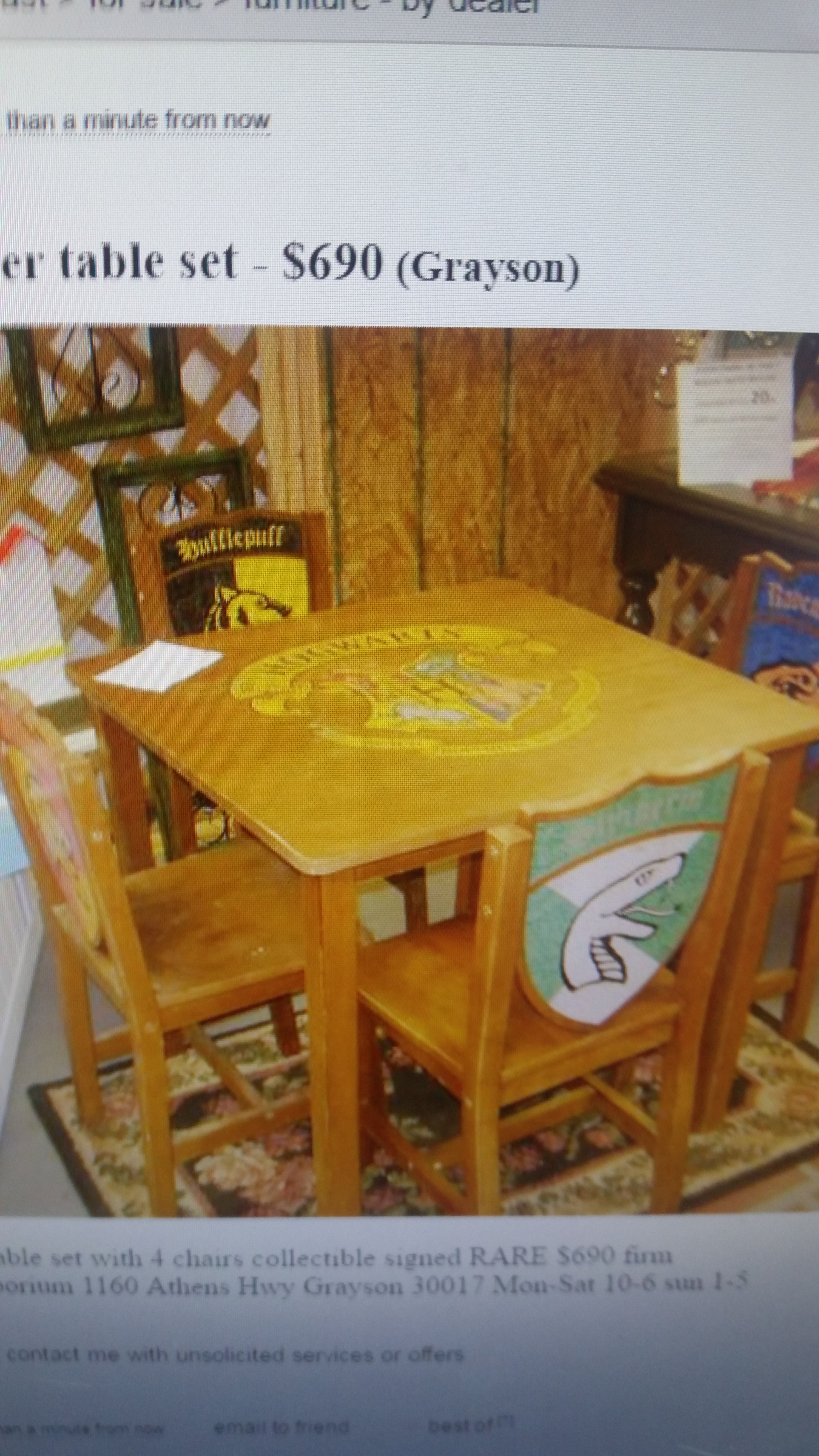 Harry potter table & 4 chairs -signed