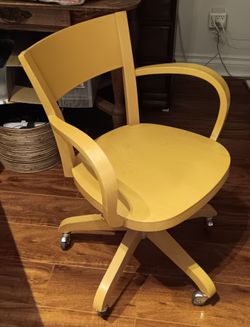 Yellow Wood Swivel Desk Chair with Armrests