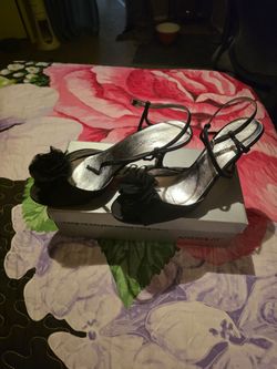Women's Heels Black Floral Ankle Stap size 10